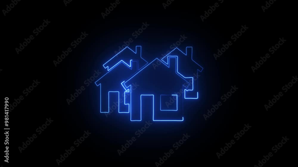 Glowing neon home, house, hut icon animation. Glowing neon home, house, hut icon animation.