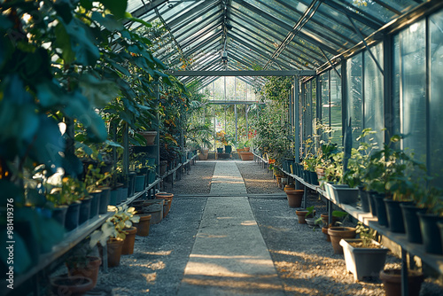 Botanical greenhouse with lush tropical foliage