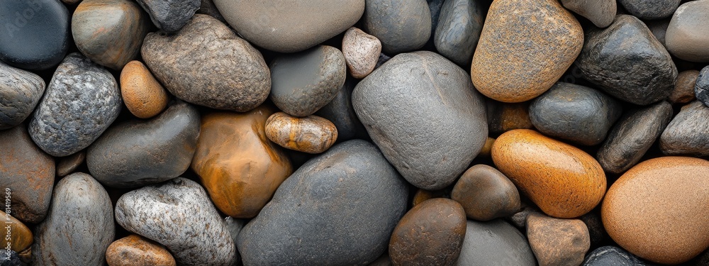 Smooth river stones in various shades of grey and brown Smooth river stones in various shades of grey and brown