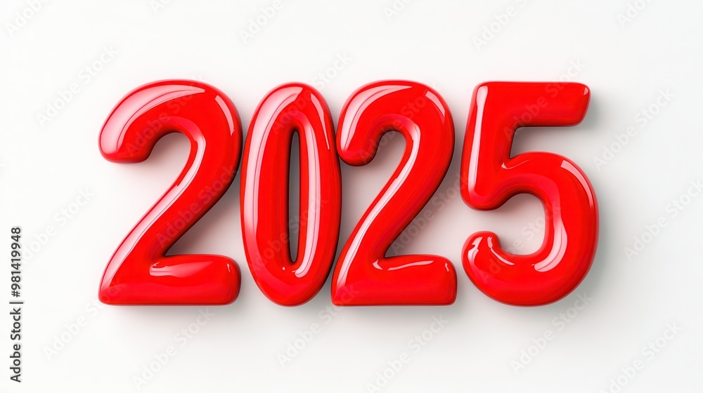 Red balloons forming 2025 number on white background Red balloons forming 2025 number on white background