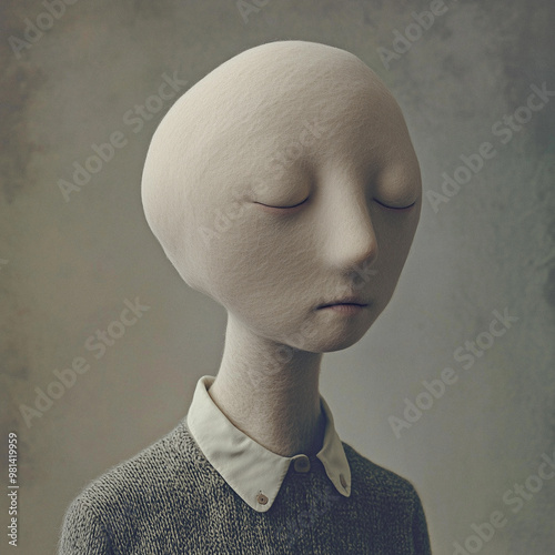 A whimsical, surreal portrait of anthropomorphic creatures dressed in vintage outfits. photo