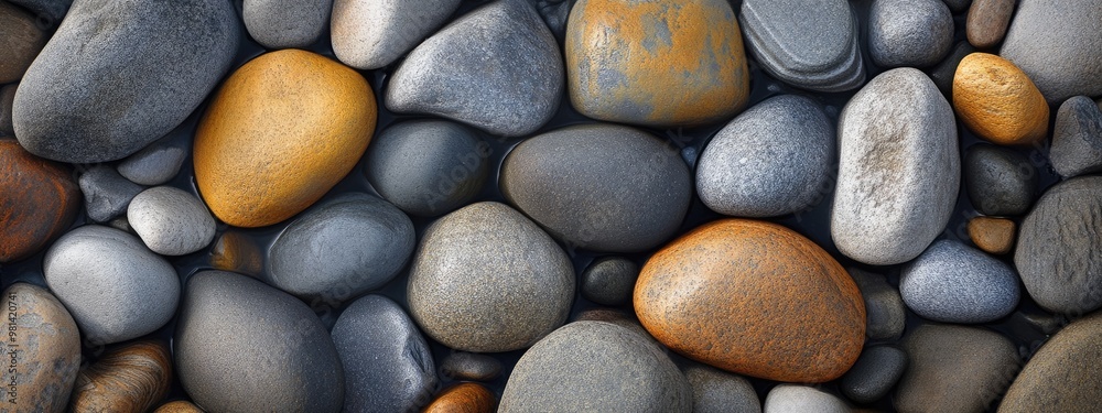 Smooth river stones in various shades of grey and brown Smooth river stones in various shades of grey and brown