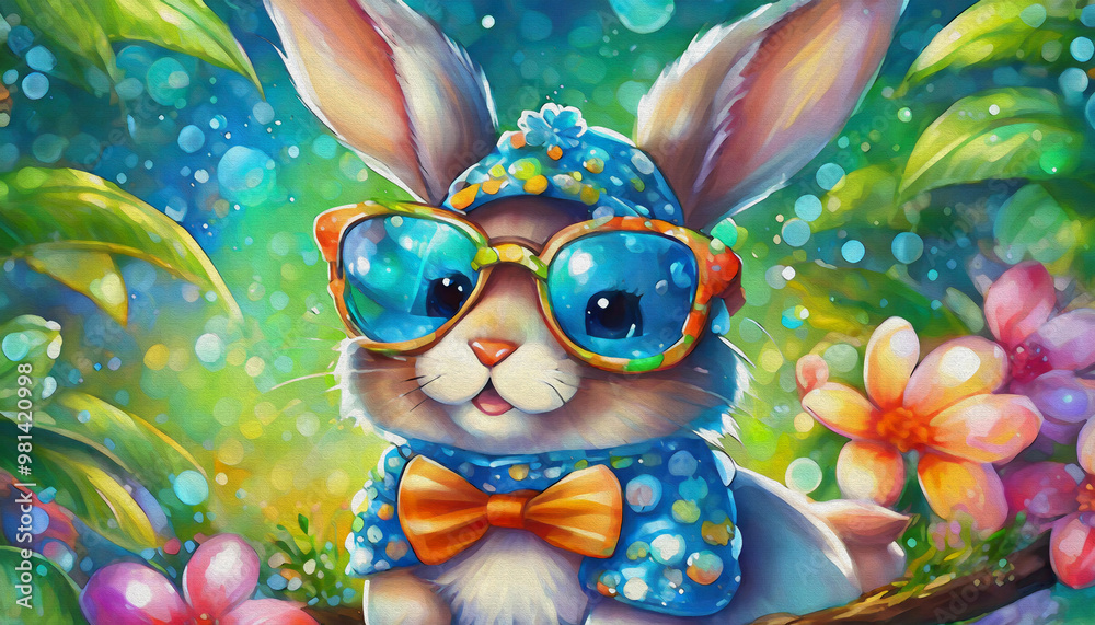 Φωτογραφία oil painting style cartoon character illustration  Fashionable Bunny Portrait in