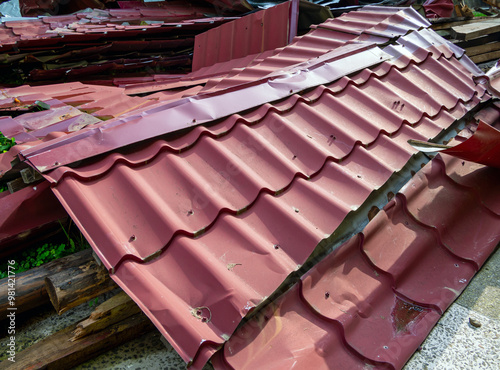 Parts of the metal roof torn off by strong winds