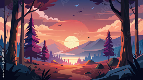 landscape with forest during sunset