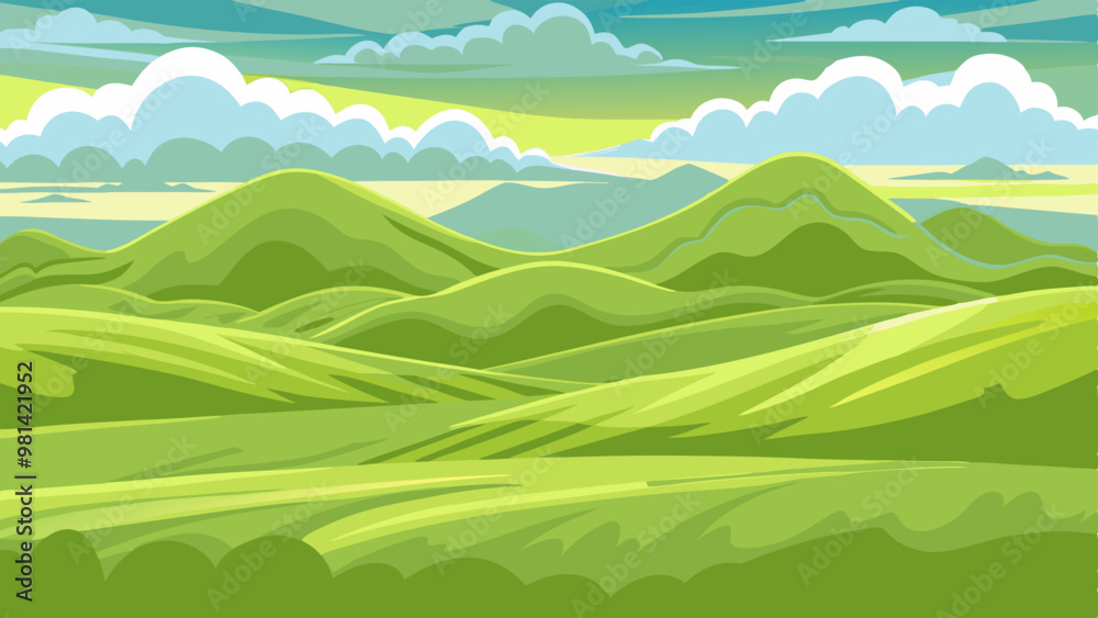 Fototapeta premium Landscape with green flowering meadow