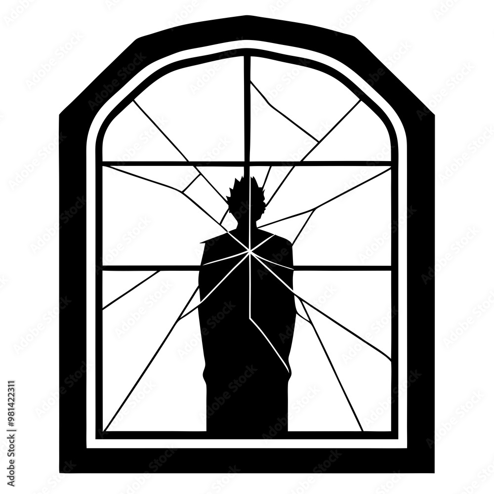 Ghostly Shadow Beyond a Cracked Window - Vector Art Ghostly Shadow Beyond a Cracked Window - Vector Art