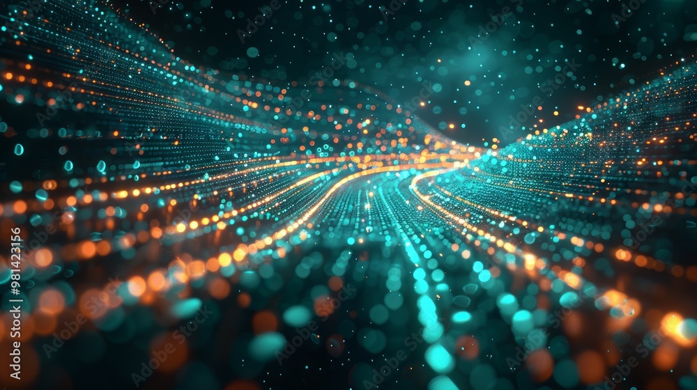 Fototapeta premium Digital technology speed connect blue green background, cyber nano information, abstract communication, innovation future tech data, internet network connection, Ai big data, line dot illustration 3d 