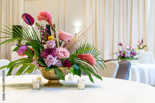 a tropical modern flower arrangement for a party