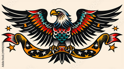 eagle tattoo design. American traditional style, eagle tattoo flash