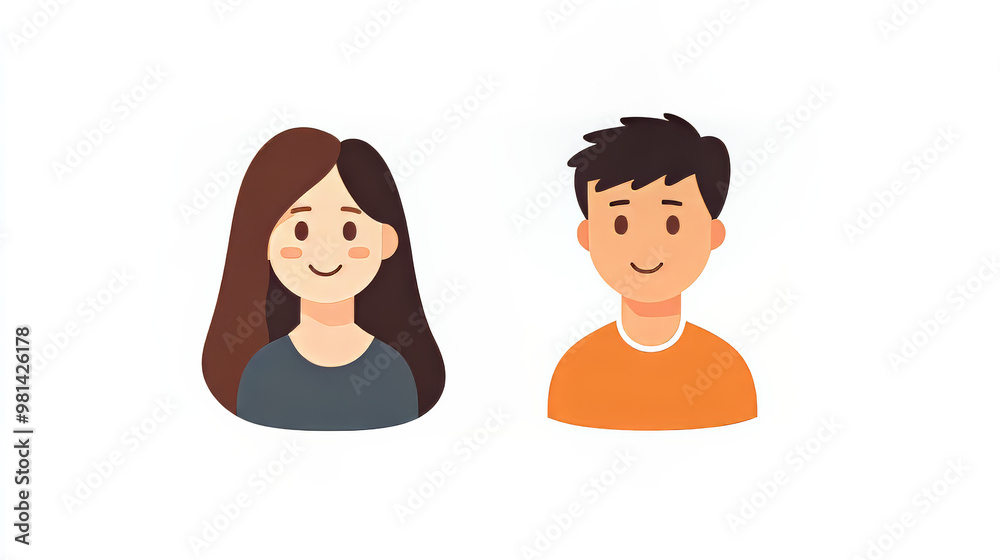 Simple icons of a man and woman's faces, used for anonymous profiles or avatars. Simple icons of a man and woman's faces, used for anonymous profiles or avatars.