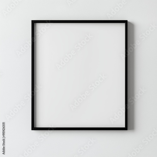 empty thin black frame mockup with shadowgap and 3:4 aspect ratio centered white wall