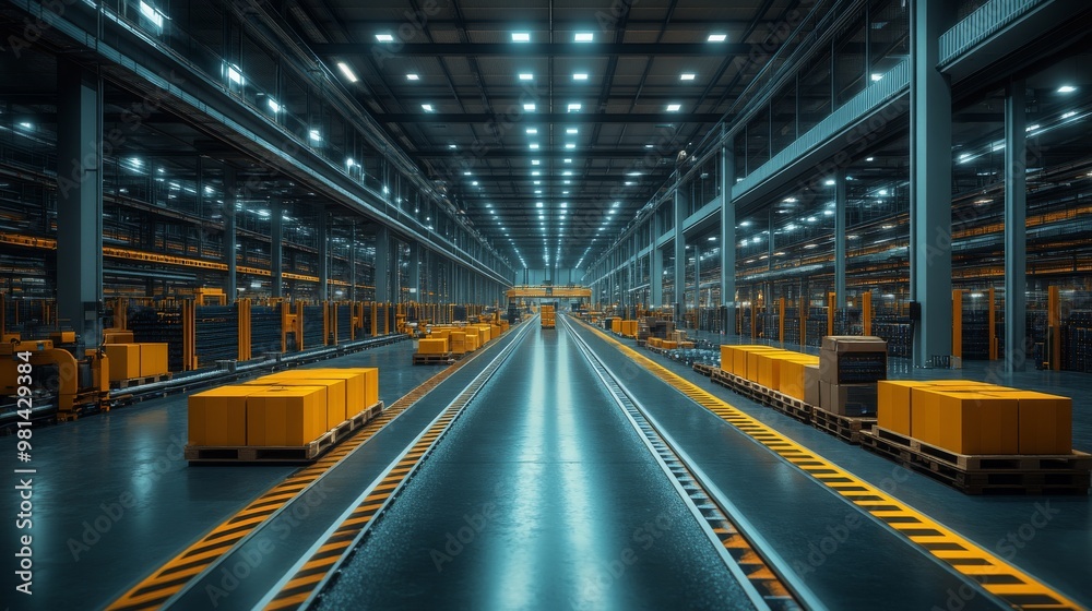 Fototapeta premium Modern green logistics hub featuring advanced robotic systems in action