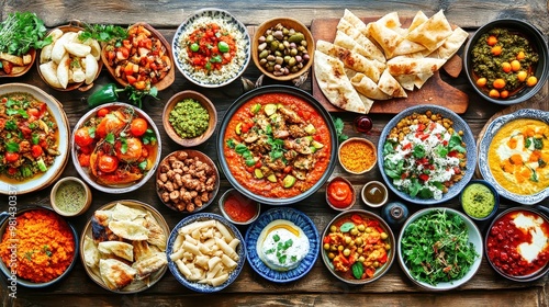 Traditional moroccan cuisine dishes being served on table