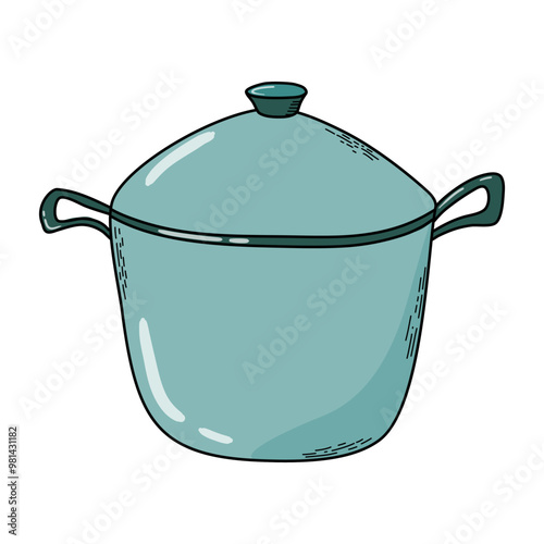 Cooking or water bath canning pot. Kitchen utensil. Accessories for preservation. Hand drawn doodle style vector illustration.
