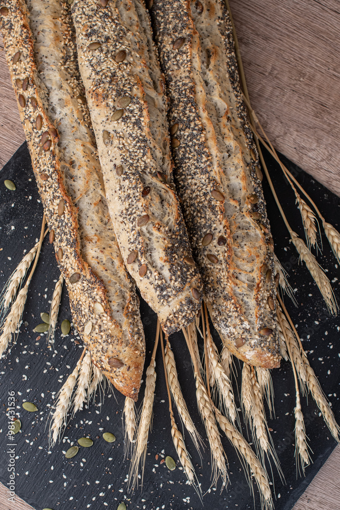Three whole grain baguette from above