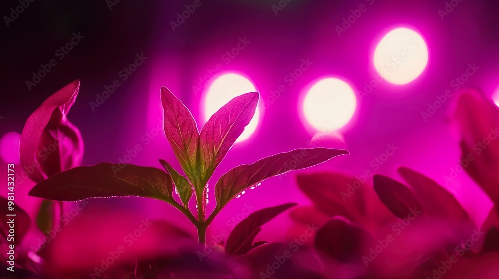Close-up of a high-tech farm producing crops indoors with LED lights and automated watering, vertical farming, food technology in urban agriculture Close-up of a high-tech farm producing crops indoors with LED lights and automated watering, vertical farming, food technology in urban agriculture