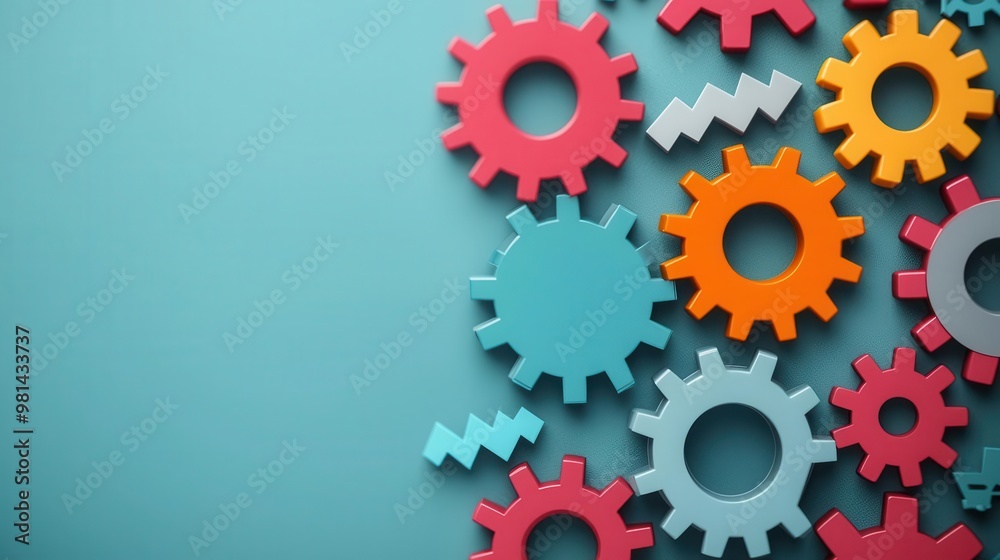 Abstract flowchart connecting gears and arrows, representing optimized business process management Abstract flowchart connecting gears and arrows, representing optimized business process management