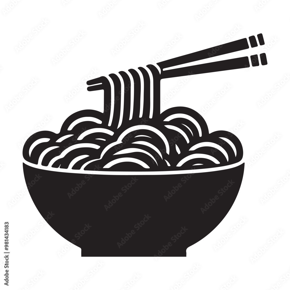 Ramen icon silhouette on white background
Ramen icon silhouette on white background