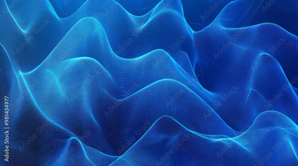 Obraz premium Futuristic Blue Abstract Technology Data Wavy Lines in Holographic Style Highlighting Digital Innovation and Modern Design for Tech-Inspired Visuals and Interfaces