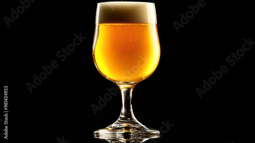 Glass of cold beer with condensation on dark background