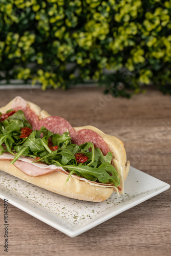 Obraz na płótnie Salami sandwich w salonie