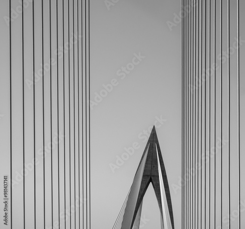 Detail of the Mohamed VI cable-stayed bridge over the Bouregreg river, or oued Bouregreg. photo