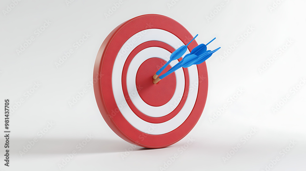 Professional 3D rendering of a bullseye with three darts embedded in the center against a minimal, sleek backdrop. Professional 3D rendering of a bullseye with three darts embedded in the center against a minimal, sleek backdrop.