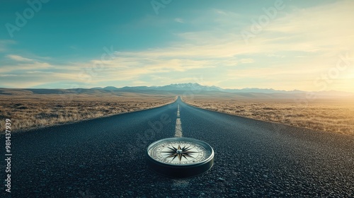 Career Compass - the long road which disappears within the horizon and a compass somewhere