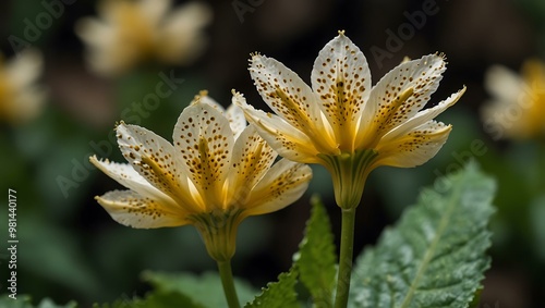 Gold-spotted Japanese farfugium flowers. photo