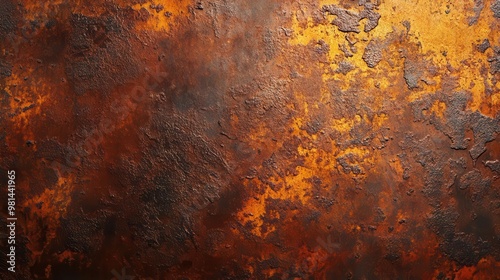 closeup of weathered iron surface showcasing rich warm rust tones intricate texture details dramatic side lighting emphasizes patterns abstract industrial aesthetic