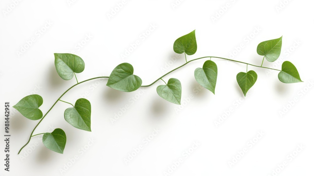 Obraz premium a delicate climbing plant with tendrils and heartshaped leaves isolated on white with soft shadows perfect for botanical illustrations or design elements