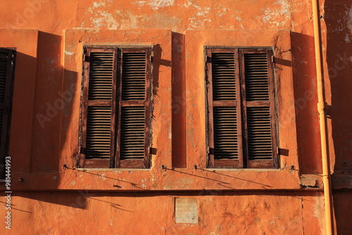 Canvas Print Borgo Pio Building Facade Windows with Aged Shutters in Rome, Italy