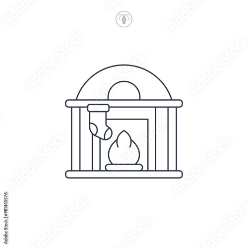 Fireplace with stockings Christmas icon symbol vector illustration isolated on white background