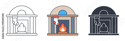 Fireplace with stockings Christmas icon symbol vector illustration isolated on white background