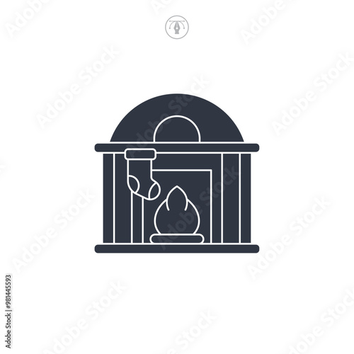 Fireplace with stockings Christmas icon symbol vector illustration isolated on white background