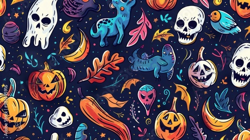 Various Halloween-themed items arranged on a dark background