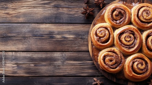 Freshly baked cinnamon rolls glisten with a sugary glaze inviting everyone to indulge