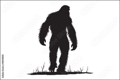 Bigfoot silhouette, Sasquatch vector, mythical creature, forest legend, cryptid art, wildlife silhouette, nature vector, outdoor adventure, mysterious figure, folklore illustration, camping theme, dar