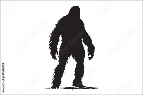 Bigfoot silhouette, Sasquatch vector, mythical creature, forest legend, cryptid art, wildlife silhouette, nature vector, outdoor adventure, mysterious figure, folklore illustration, camping theme, dar