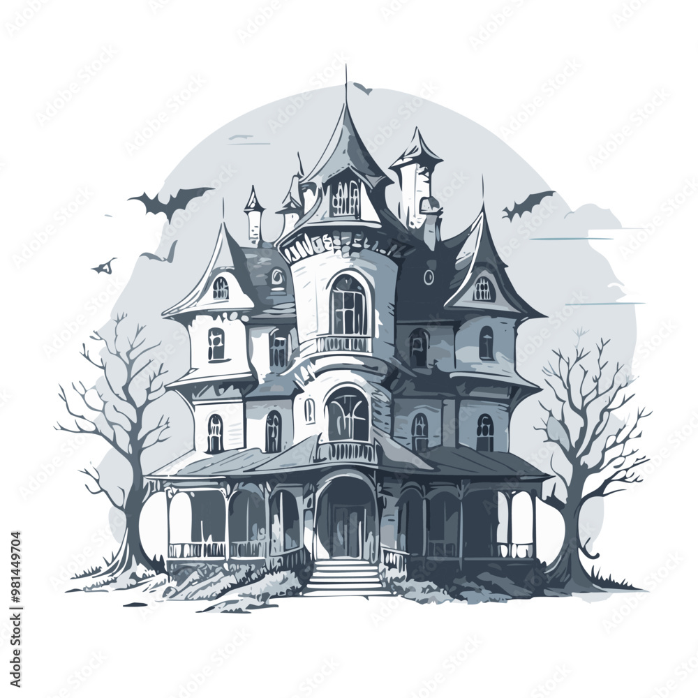 Haunted house sketch design. Spooky haunted mansion pen sketch vector art design. Haunted house sketch design. Spooky haunted mansion pen sketch vector art design.