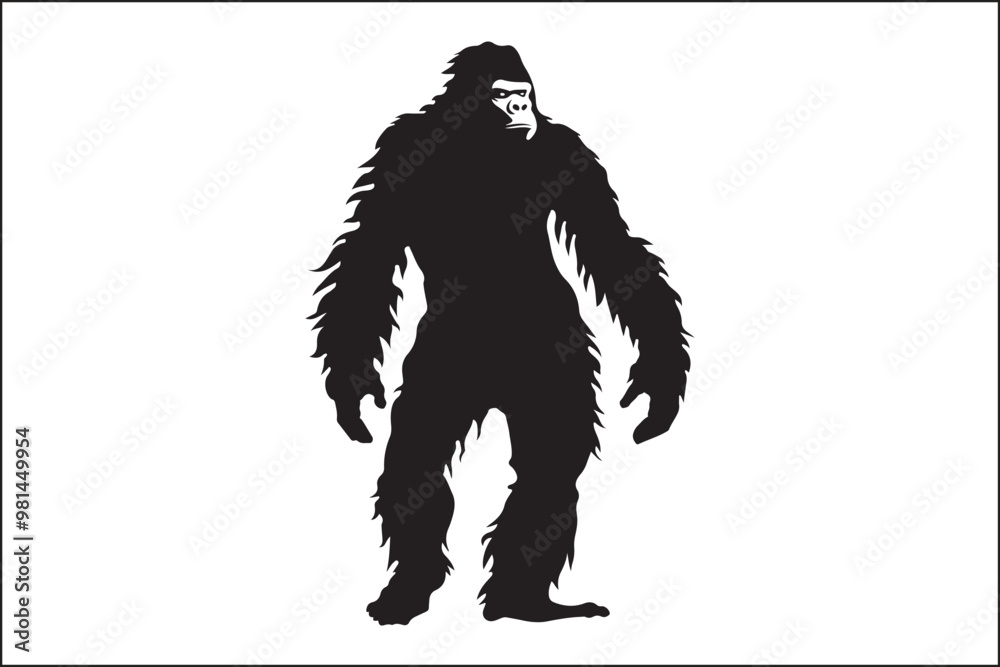 Bigfoot silhouette, Sasquatch vector, mythical creature, forest legend, cryptid art, wildlife silhouette, nature vector, outdoor adventure, mysterious figure, folklore illustration, camping theme, dar Bigfoot silhouette, Sasquatch vector, mythical creature, forest legend, cryptid art, wildlife silhouette, nature vector, outdoor adventure, mysterious figure, folklore illustration, camping theme, dar