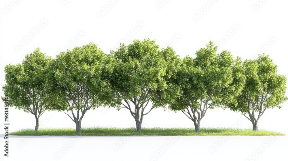 serene natural landscape: image of diverse tree group on isolated white background highlighting environmental conservation, nature's elegance, and innovative green design concepts serene natural landscape: image of diverse tree group on isolated white background highlighting environmental conservation, nature's elegance, and innovative green design concepts
