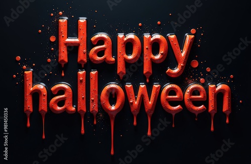 Happy Halloween Lettering on Black Background photo