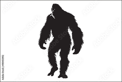 Bigfoot silhouette, Sasquatch vector, mythical creature, forest legend, cryptid art, wildlife silhouette, nature vector, outdoor adventure, mysterious figure, folklore illustration, camping theme, dar