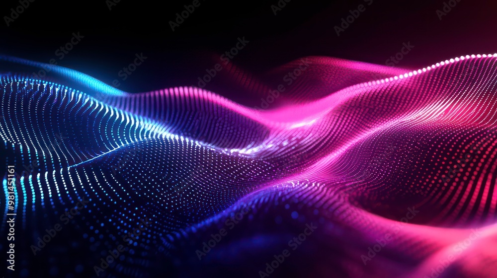 Abstract purple and blue glowing wave of particles. Abstract purple and blue glowing wave of particles.