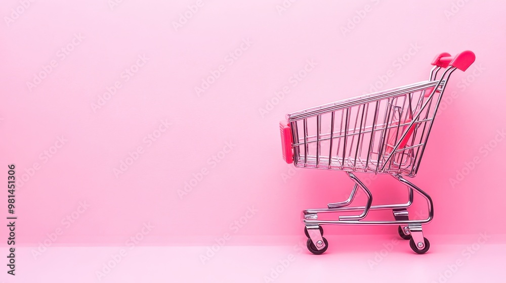 Empty shopping cart on pink background for retail sales concept Empty shopping cart on pink background for retail sales concept