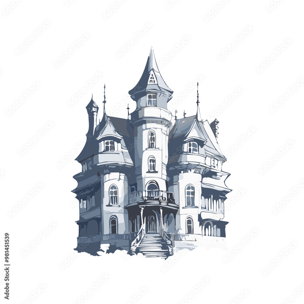 Obraz premium Haunted house sketch design. Spooky haunted mansion pen sketch vector art design.