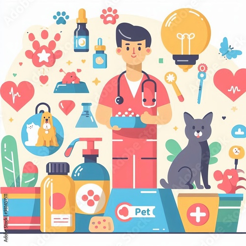 Medical Illustration with Health Professionals and Pet Care