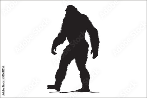 Bigfoot silhouette, Sasquatch vector, mythical creature, forest legend, cryptid art, wildlife silhouette, nature vector, outdoor adventure, mysterious figure, folklore illustration, camping theme, dar